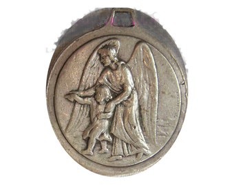 Médaille ancienne ange et enfant, Saint Joseph, Saint Christophe, diamètre 30 mm, protection, objet pieux, religieux, vintage français