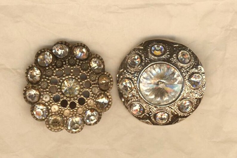 Boutons anciens strass et argent deux pièces diamètre 20 mm image 0