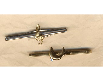 Deux pince-cravates dauphin et clef de sol en métal or et argent, set de deux pièces, cadeaux pour homme ou femme, vintage