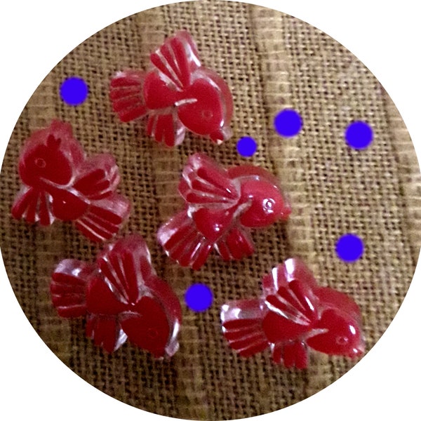 Boutons oiseau rouge, set de 5 boutons vintage de 15 mm, couture enfants, layette, kawaï