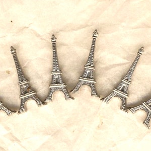 Tour Eiffel, six fines estampes en métal argenté clair, 20 mm, pour embellissements, ornements carterie, scrapbooking, collages, bijouterie