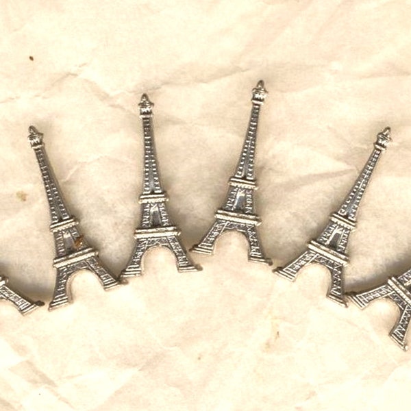 Fines Tour Eiffel, six estampes en métal argenté clair, 20 mm, pour embellissements, ornements carterie, scrapbooking, collages, bijouterie