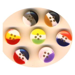 Tricolour round buttons, six pieces, 10 mm with 4 holes, for sewing, children's clothing, summer, scrapbooking