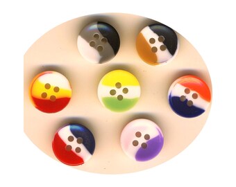 Tricolour round buttons, six pieces, 10 mm with 4 holes, for sewing, children's clothing, summer, scrapbooking
