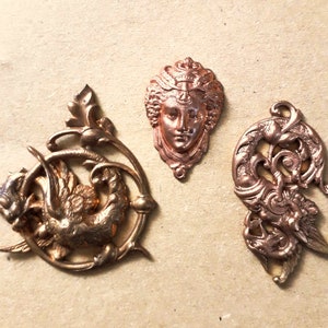Dragons et visages, ornements, estampes en cuivre rouge, embellissements pour carterie, scrapbooking, ébénisterie ou bijouterie