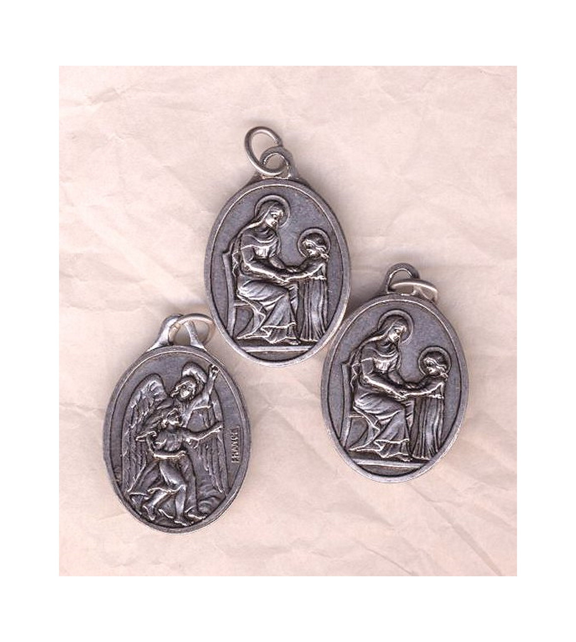 Trois Médailles Marie et Enfant, Archange, Objet de Dévotion, Métal Argenté Léger, Fabrication Franç