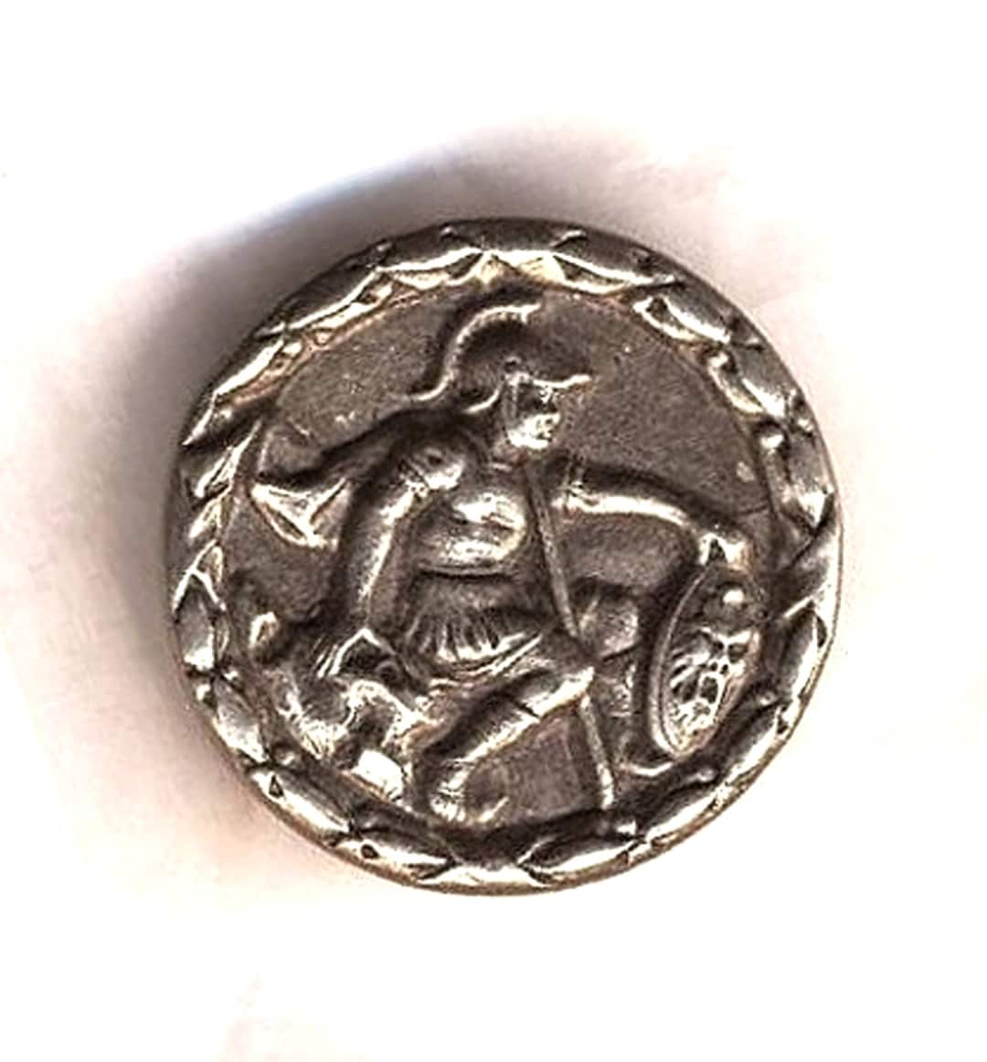 Warrior Button, Greek or Roman Soldier at Rest, Silver Metal Diameter ...