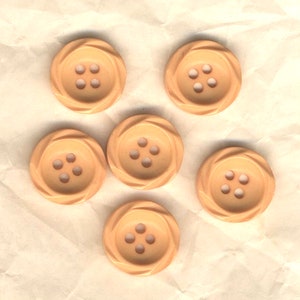 Pinkish beige buttons, 6 pieces with four holes, diameter 15 millimeters, sewing embellishment, vintage supplies in new condition, haberdashery