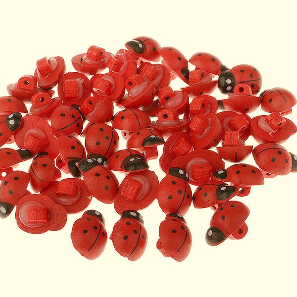 Boutons coccinelles rouges et noires, 5 ou 10 pièces en bois peint et verni, vintage, 20 mm, couture enfant, ornement fantaisie, kawaï