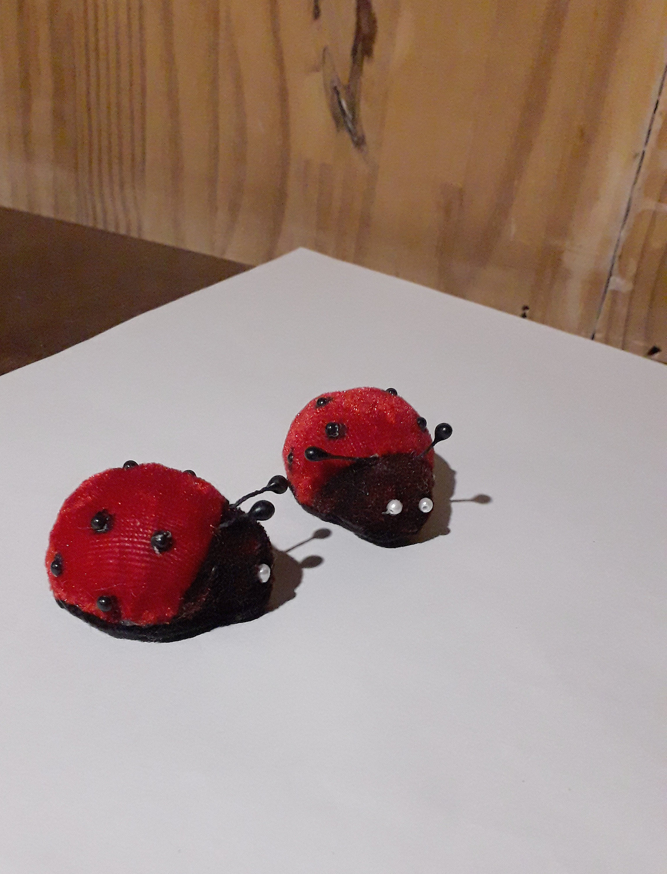 Couple de Coccinelles Velours Rouge et Noir avec Perles, 32 Millimètres, Porte-Aiguilles, Couture, C