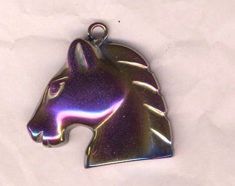 Cheval de feu, pendentif en hématite noire irisée en violet, pierre de gemme pour création de bijoux