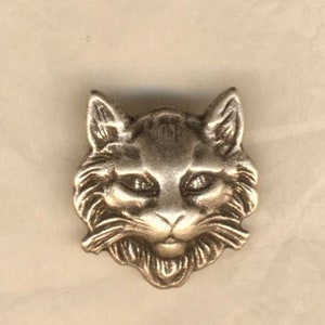Kattenkopknoop, 25 millimeter in zilverkleurig metaal, sieraad om te naaien, personalisatie, kattencollectie, vintage in nieuwe staat