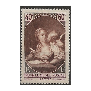 Sello de pintura de Fragonard, Mujer joven y querubín, bellas artes, filatelia, sello postal, colección de sellos antiguos