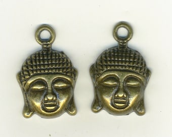 Buddha head, two charms, Zen charms of 22 mm in bronze metal for creating Asian themed jewelry, meditation, spirituality