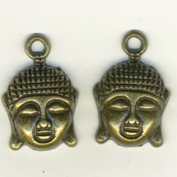 Tête de Bouddha, deux charms, Zen breloques de 22 mm en métal bronze pour création de bijoux à thème Asie, méditation, spiritualité