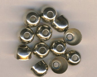 Embouts coupelles argentées, 12 intercalaires pour perles de 8 mm, cache-noeuds, pompons, fournitures bijouterie ou autres décoration DIY