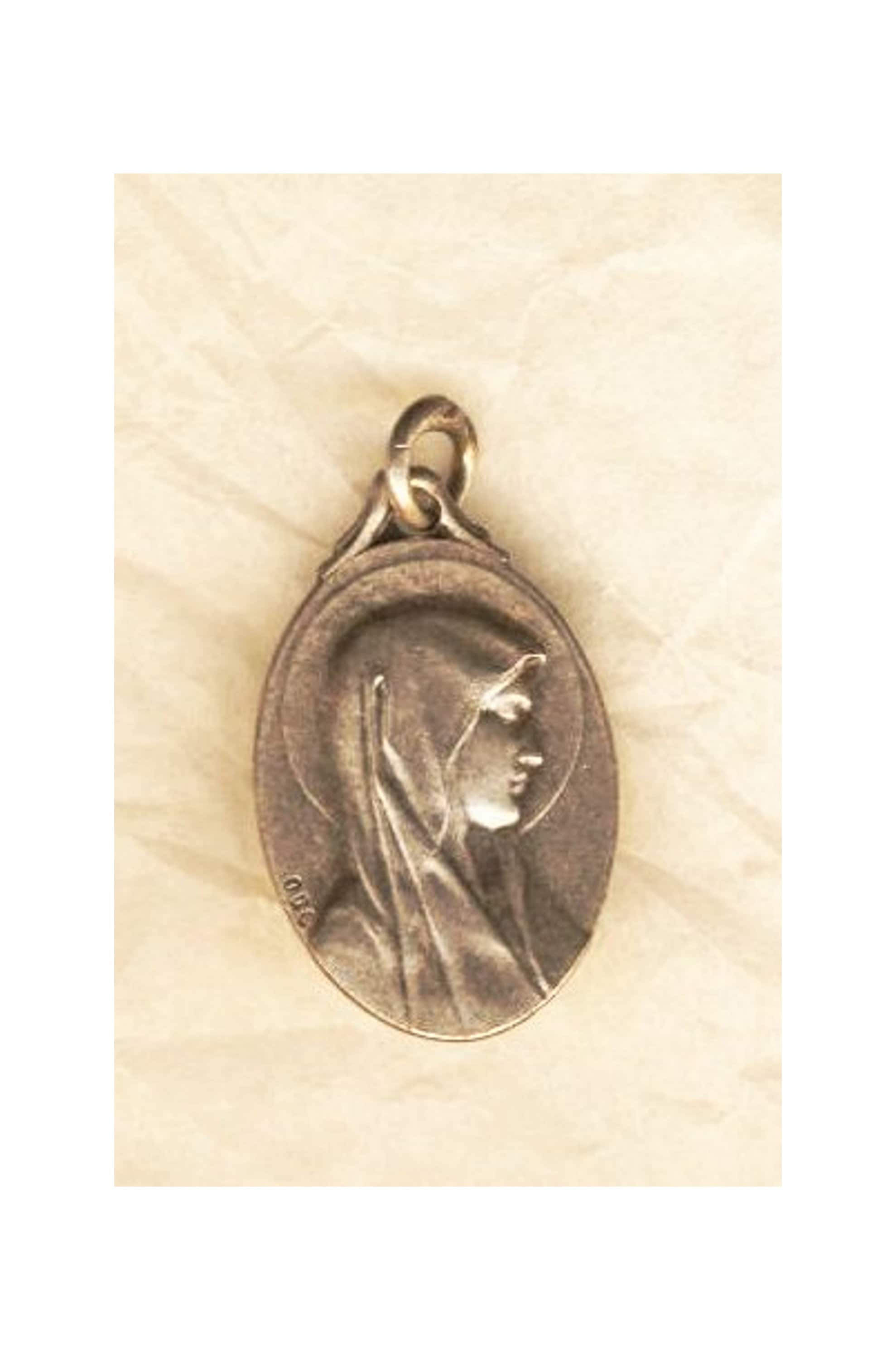 Ancienne Médaille Vierge Marie en Argent, Signée, Apparition à Lourdes, Objet de Spiritualité, Vinta