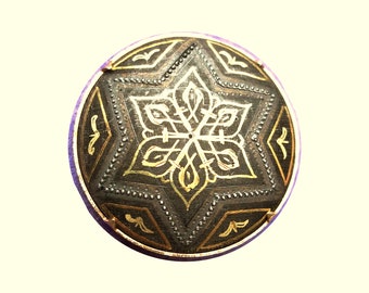 Broche estrella redonda de 6 puntas, artesanía toledana, damasquinado en oro y negro, joyería vintage para hombre y mujer, judaica