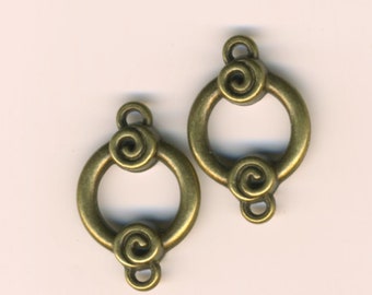 Deux connecteurs de bronze antique, éléments de raccords de chaîne, pour création en bijouterie fantaisie, bracelets, colliers