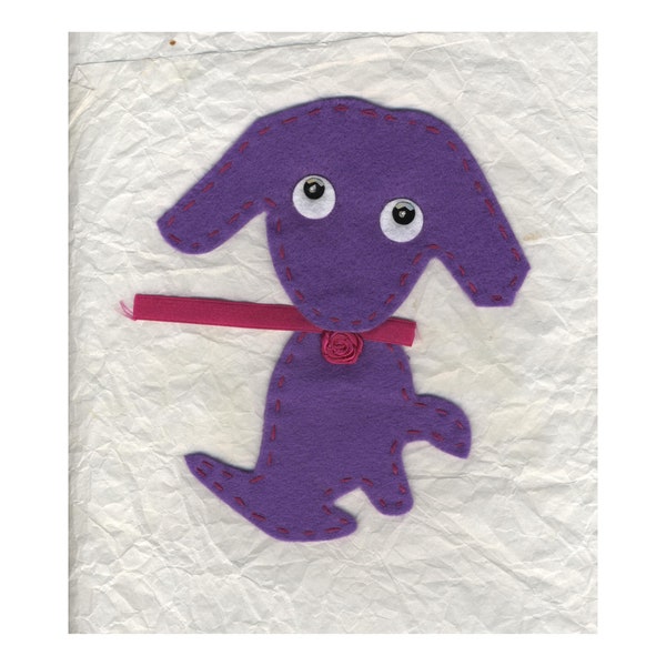 Application chien violet à collier rouge, 17 cm, feutrine à coudre ou à coller pour scrapbooking, patch couture enfant, tout embellissement