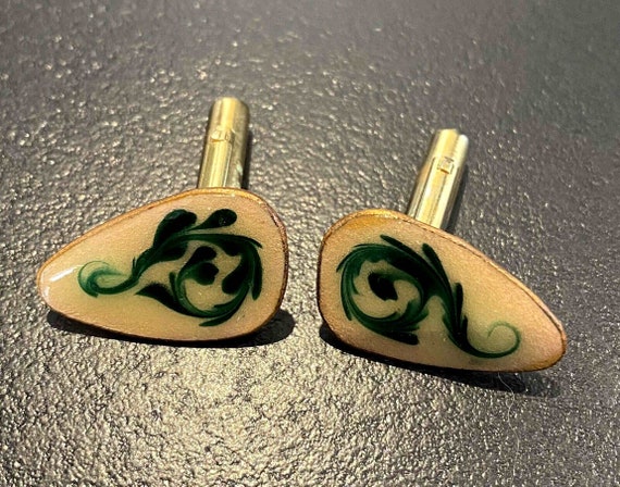 Boutons De Manchette Vintage Or Vert - Style Milieu De Siècle Pour Homme