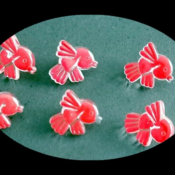 Boutons oiseau rouge, set de 5 boutons vintage de 15 mm, couture enfants, layette, kawaï