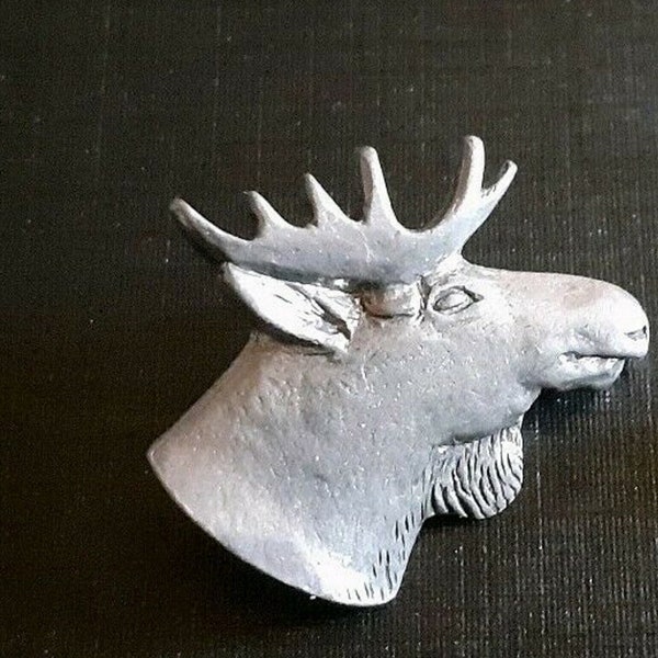 Elk or reindeer brooch in tinplate, jewelry signed by designer, vintage 20th century, made in Norway, gift for man or woman