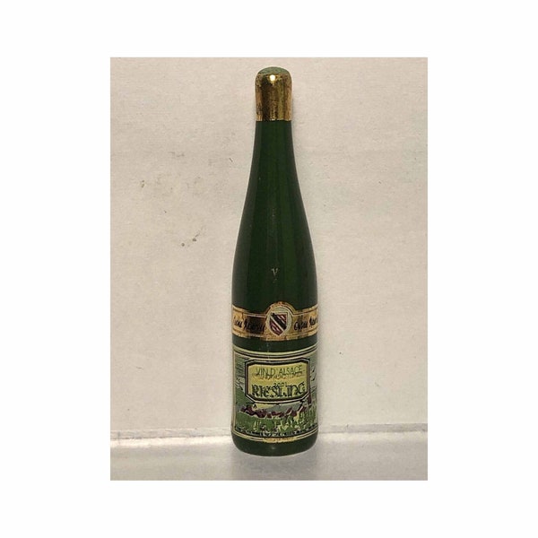 Fève en 3D bouteille de vin d'Alsace, 5 cm céramique émaillée verte, galette des rois ou collection pour vitrine, Epiphanie, pièce unique
