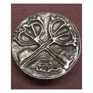 Grand bouton clefs de Saint Pierre, 36 mm en étain, motif spirituel symbolique, Paradis, christianisme, religieux, vintage en parfait état
