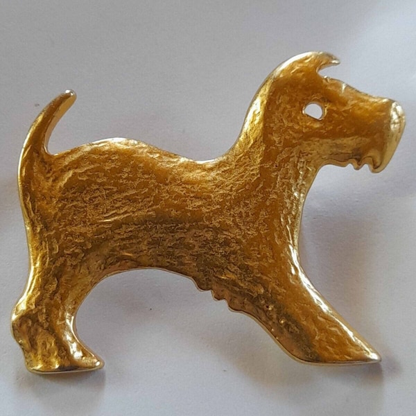 Broche chien terrier signée Bala Boosté, 4 centimètres, cadeau pour homme ou femme, vintage français à l'état neuf, livraison gratuite