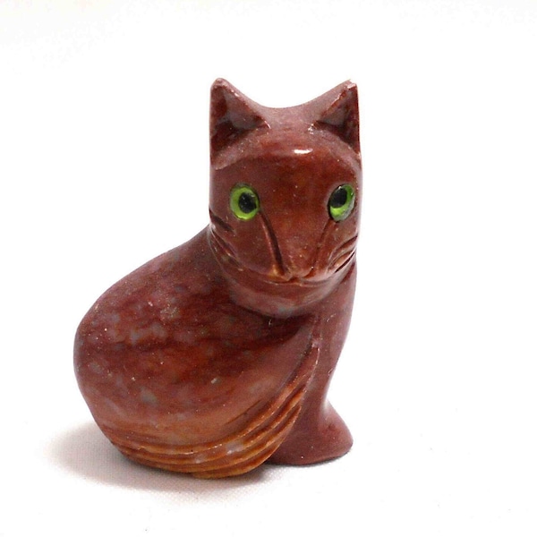Figurine de chat aux yeux verts, pierre marbrée, marmolina, pour vitrine, collection d'animaux, décoration, cadeau, vintage à l'état neuf