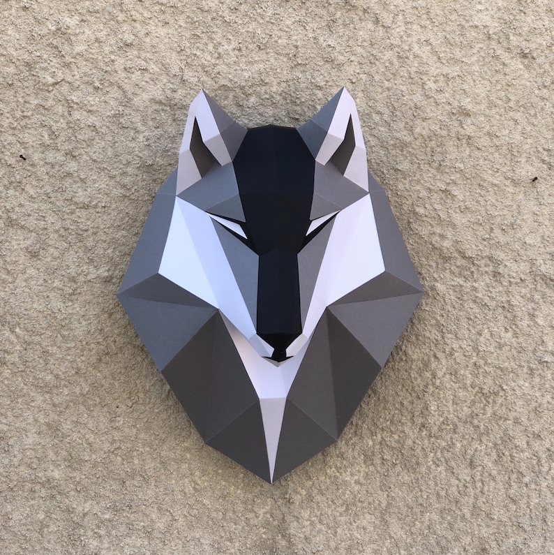 Papercraft Wolf head bonus 3 color wolf 3D Low Poly Paper Etsy