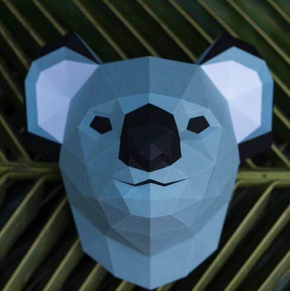 Papercraft 3d Koala Head Pepakura Pdf Template Low Poly Paper Sculpture Diy Gift Decor For Home And Office Pattern Animal Trophy Polygonal