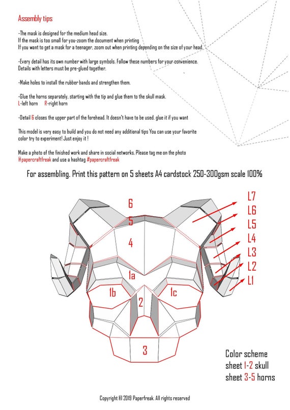 Download Papercraft 3d Skull Mask Gothic Halloween Pepakura Carnival Low Poly Paper Diy Face Cover Gift Party Template Polygonal Pin Up Festival Costume Accessories Accessories Valresa Com