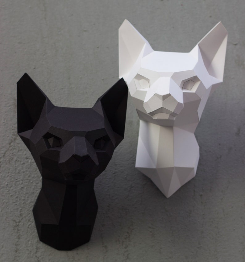Papercraft 3D two SPHYNX CAT HEADS sculpture pepakura gift Papercraft 3D two SPHYNX CAT HEADS sculpture pepakura gift
