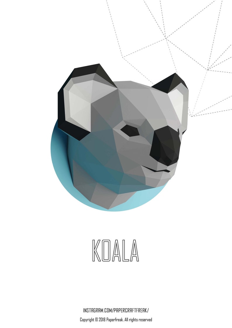 Papercraft 3D KOALA head pepakura PDF template Low Poly | Etsy