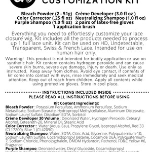 K&ouml;nnte beinhalten: Full Lace Customization Kit f&uuml;r menschliches Haar. Enth&auml;lt Bleichpulver, Creme-Entwickler, Farbkorrektor, neutralisierendes Shampoo, violettes Shampoo und latexfreie Handschuhe. Anweisungen im Inneren.