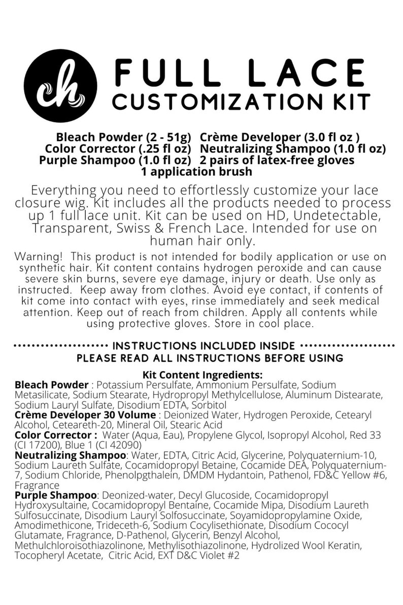 K&ouml;nnte beinhalten: Full Lace Customization Kit f&uuml;r menschliches Haar. Enth&auml;lt Bleichpulver, Creme-Entwickler, Farbkorrektor, neutralisierendes Shampoo, violettes Shampoo und latexfreie Handschuhe. Anweisungen im Inneren.
