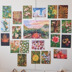 NATURE’S TREASURES display imprime un ensemble complet 1x impression de feu de camp A4 et 20 impressions de cartes postales chacune avec un message au dos idéal pour les cadeaux