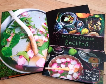 TEXTURE KITCHEN recipe BOOK mud kitchen fun ideas inspire outdoor natural creative play activities fun play garden nursery early years gifts