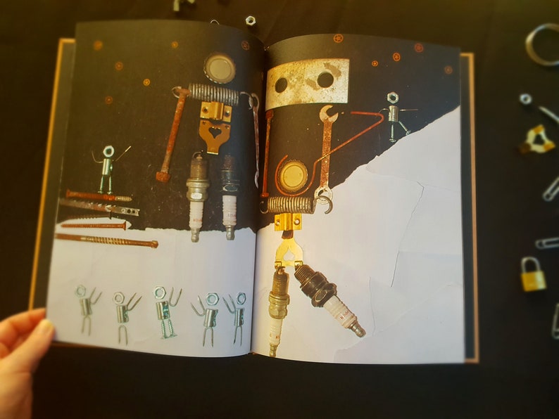 JUNK DNA hardback A4 wordless picture book loose parts play scrap metal tinkering steampunk gift child robots image 4