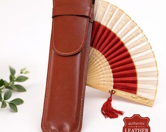 Leren ventilatorhoes voor 23 cm fans – handgemaakte lederen hoes met klep – Spaanse ventilatorbeschermer voor tas – flamencocadeau