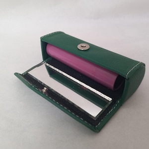 Elegante custodia per rossetto in vera pelle con specchio - compatta e sofisticata