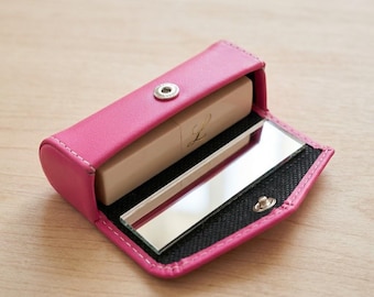 Elegant Real Leather Lipstick Cover with Mirror - Compact and Sophisticated