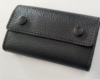 Handmade Leather Key Wallet: 6-Hook Keychain with Transparent Pocket