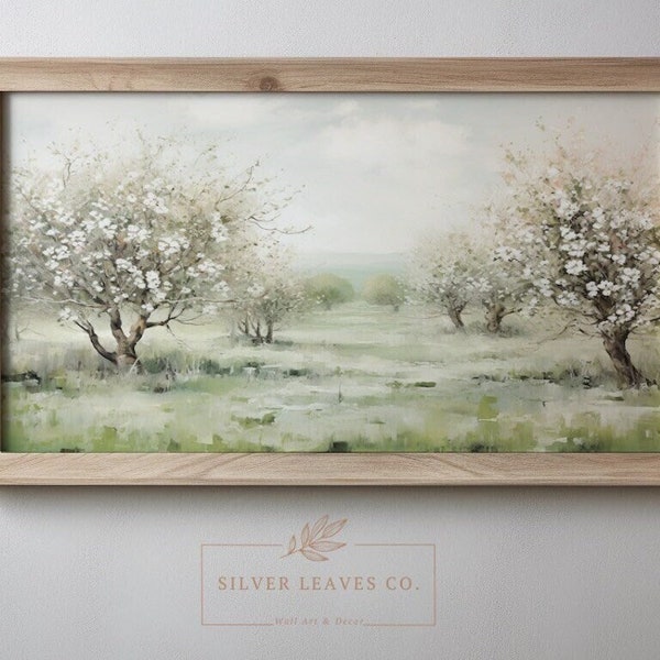 Landscape art print / Vintage art/ Apple Orchard/ Apple tree in bloom/ Wall art / Modern rustic art/ Printable art /Spring art /Spring decor