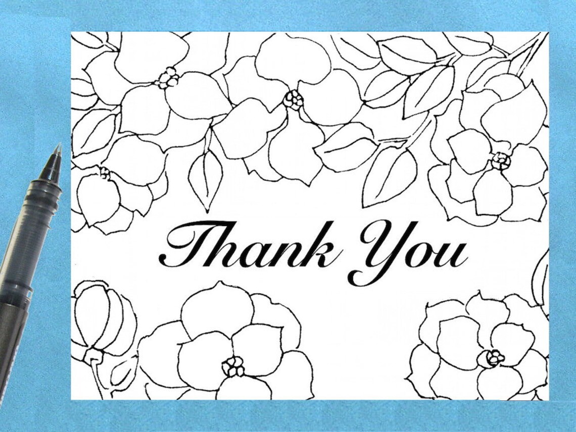 Printable Thank You Card Adult Coloring Card Black & White | Etsy