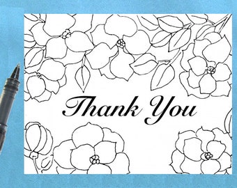 Printable Thank You Card, Adult Coloring Card, Black & White Card, Blank Note Card, Printable Greeting Card, Instant Digital Download