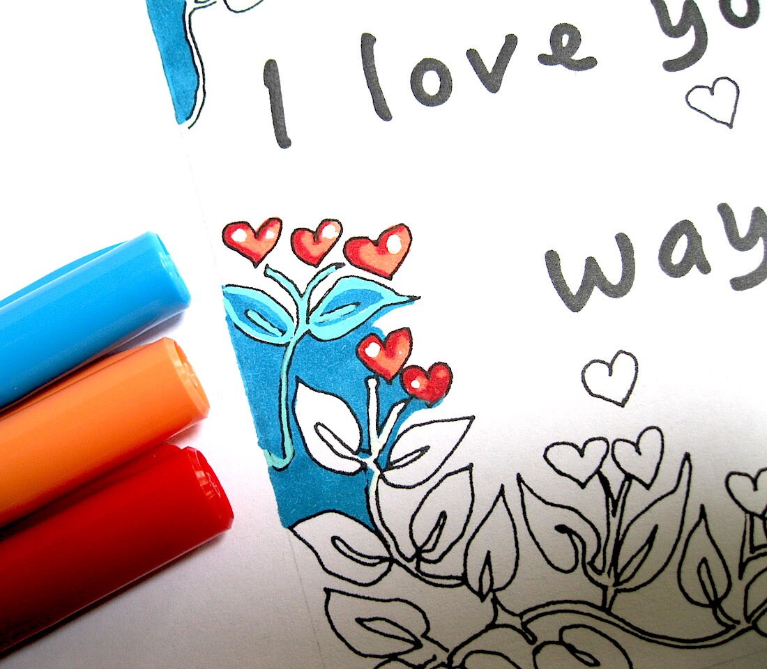 Printable Greeting Card, Adult Coloring Card, Love Card, Baby I Love