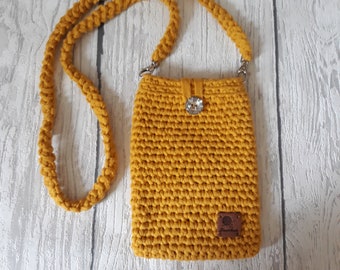 Gehäkelte Handytasche in gelb aus Baumwollgarn, Geschenk,